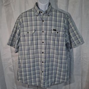 Carhartt Western Style Shirt Men's XL Button-up Short Sleeve Plaid 2 Flap Pocket